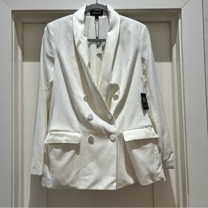 Express Women's Velvet Double-Breasted Blazer cream with satin trim Size M